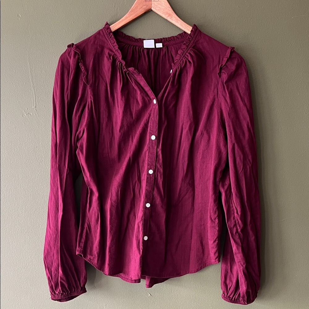 GAP Burgundy Button-Down Long Sleeve Blouse